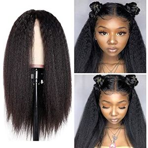 Yaki Straight Human Hair Wig 4x4 Lace Closure Kinky coily front Wigs For Black Women 130%density