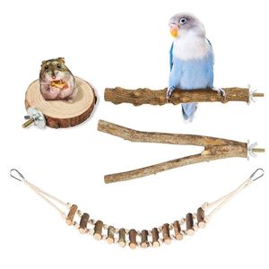 Andra fågelförsörjningar 4 st/set abborre stativ fåglar bur tillbehör parakit natur trä stickplattform rep stege leksaker