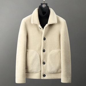 Men's Leather & Faux Sheep Shearing Jacket Mens Male Short Winter Real Particles Lamb Fur Coat Wearable On Both Sides