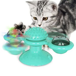 Interactive pet cat toy windmill spinning teasing educational toy cat training catnip with luminous ball cat toothbrush 210929