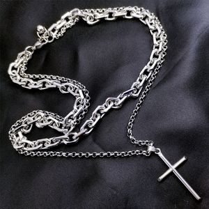 8,5 mm 4 mm breite Doppel-Kreuz-Anhänger-Halskette aus Edelstahl, silberfarben, für Herren und Damen