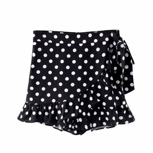Kvinnor söta ruffles polka dot shorts kjolar vintage mode sida slips shorts casual girls chic korta byxor 210520