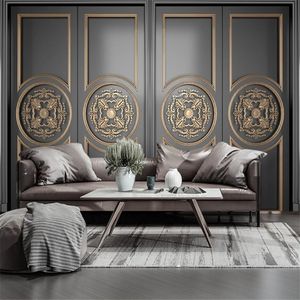 Customized wallpaper 3d stereo photo mural new Chinese golden carved living room bedroom European background wall paper