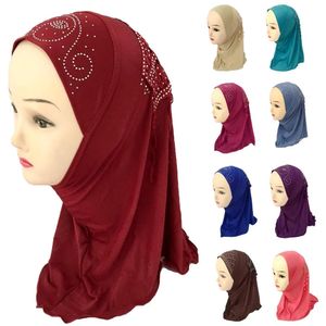 Dzieci Dziewczyny Islam Muzułmański Kapelusz Kwiat Rhinestone Hidżab Tassel Scarf Bonnet Szal Headwear Cap Arab Bliski Wschód Head Wrap Pokrywa 0-6y