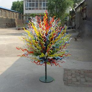 Outdoor Garden Decoration Art Floor Lamp Multicolor Standing Flower Trees Hotel Project Hand Blown Glass Sculpture for Sale 24 by 40 Inches