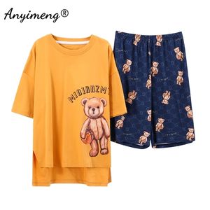 Pijama Mode Hemkläder 100% Ren Bomull Sommar Shorts Sleepwear Brand Homewear Two Piece Nightwear For Woman 210831