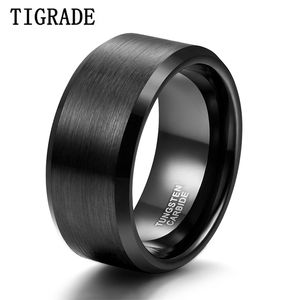 Tigrade 10mm Wide Man Ring Black Brushed Tungsten Carbide Wedding Band Big Thumb Rings for Men Matte Cool Quality Size 7-Size 15 211217