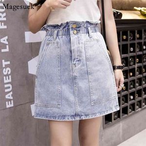 Casual Slim Women Skirt High Waist Denim Kjolar Kvinnor Mini A-Line Fickor Ruffles Elegant Jean för damer 6144 210512