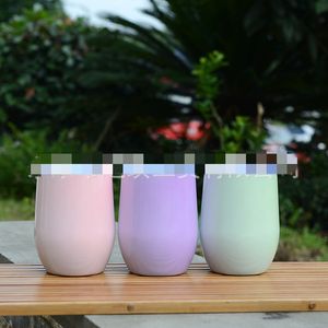 Light Sensing Color Changing Water Bottle 12oz Sublimation Wine Tumbler Stainless Steel Egg Cups Stemless Wine Glasses with lid