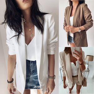 Ternos femininos Blazers de manga comprida cor sólida de bolso duplo lapela de traje pequeno mulheres