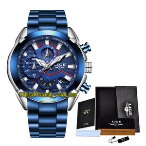 Lige Eternity LG9869 спортивные мужские часы дата синий циферблат серебристый указатель Японии VK кварцевый хронограф перемещение светящиеся мужские часы два тональных стального корпуса нержавеющей стали