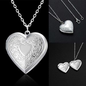 Unik snidad design hjärtformad fotoram hängande halsband charm öppningsbara locket halsband kvinnor män memorial smycken