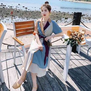 Summer Casual Short Sleeve Patchwork Women Shirt Dress Chic Office Notched Collar Ladies Maxi Dresses Button Up Female Robe 210521