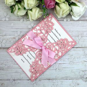 2021 Elegant New 5*7 Pink Invitations Cards With Ribbon For Wedding Bridal Shower Engagement Birthday Graduation Party Invite