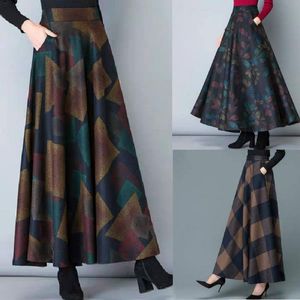 Rock Wolle Plaid A-Linie Plus Size Damen Herbst Winter Röcke