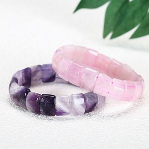 Lila / Rosa Ametyst Quartz Sten Bead Armband, Naturlig Energi Stone Bangle, Craft Smycken, Kvinnor Present, Partihandel