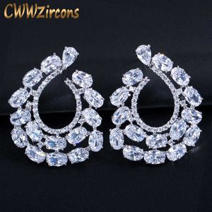 Brand Fashion Design Oval Round Cubic Zirconia Women Big Stud Earring Silver Color Ladies Party Costume Jewelry CZ355 210714