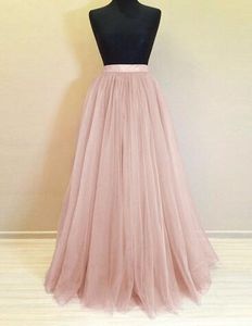 Fashion-Real Photo Long Tulle Skirt Custom Made 5 Layers Rose Pink Maxi Bridesmaid Skirts for Wedding Party Pleated Skirt Plus Size Saia