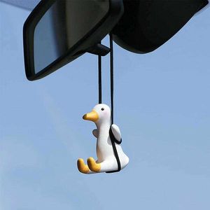 Car Pendant Cute Anime Little Duck Swing Auto Rearview Mirror Hanging Ornaments Accessories for Girls Gifts Bag Keychains G1019