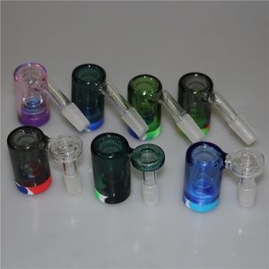 Cam Kül Catcher Hookahs 14mm 18mm kalınlığında Pyrex Mini Bong Bugbler Ashcatcher 45 90 Derece Su borusu için silikon kap ile