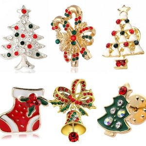Pins, líderes de broches feminino's colorido cristal árvore de Natal meias jingling bell brochas de alta qualidade liga cute jóias acessórios g