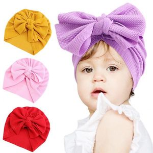 Büyük Yay Bantlar Bebek Kız Çocuklar için Headwraps Türban Kap Katı Şapkalar Moda Streç Bebek Yenidoğan Hairband Saç Aksesuarları