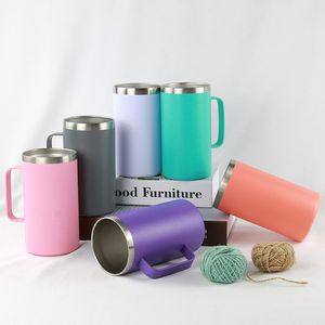 24oz Kaffe Kopp Camping Travel Tumbler Vattenflaska Rostfritt Stål Dubbelvägg Vakuum Isolerad med handtag och lock