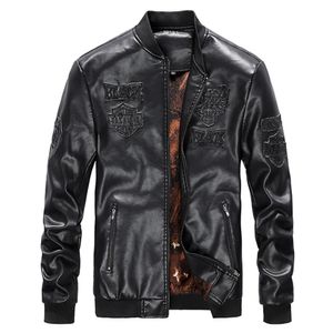 Мужская куртка зимние мужчины мотоцикл PU кожаные куртки повседневная вышивка Biker бомбардировщик пальто молния флис пальто 4xL одежда 4XL