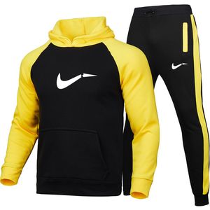 2021 Träningsdräkt herr 2-delads set sweatshirt + träningsbyxor Sportkläder Slim Fit Cotton Luvtröjor Casual Herrkläder Gym