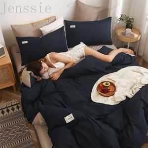 Frosted Solid Color Duvet Cover Dormitory Household Linens Bedding Set Queen Size Full Twin Bed Sheet Single Bed Double Bed Set 211007