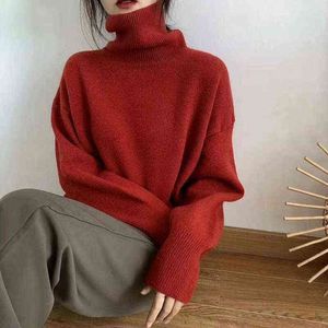 Turtleneck Cashmere sweter Kobiety Koreański Styl Oversized Dzianiny Pulowers Jesień Zima Casual Luźne Solid Swimpers Sweter 2021 Y1110