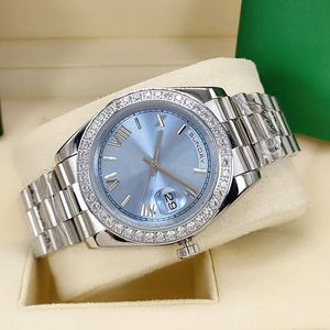 Men's Automatic Watch Classic Roman Ice Blue face 41mm diamond bezel Stainless steel fold buckle waterproof234w