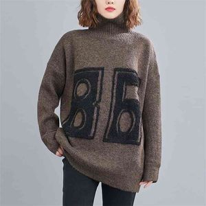 Корейский большой размер водолазки Женщина свитер осенью и зимняя одежда Свободные вязаные свитеры