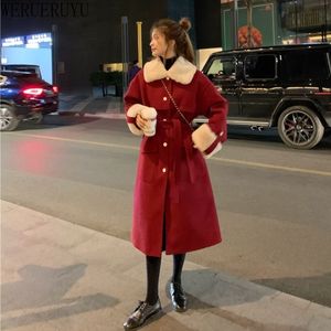 Vinterullrock Mode Kvinnors långa rockar Klassisk koreansk ullöverbrytning Värmhet Oversize Outwear 210608