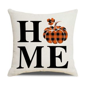 Pillow Case 18x18 cal Halloween Case Fall Pillow Buffalo Plaid Pumpkin Liść poduszki dekoracyjne w domu Święto Dziękczynienia jesienne poduszka