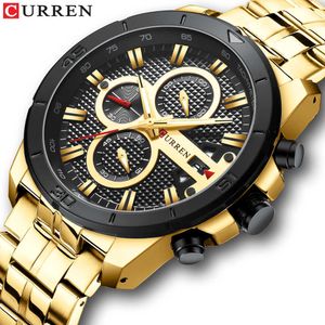 Curren Luksusowa marka Ze Stali Nierdzewnej Zegarek Sportowy Mężczyźni Nowy Chronograph Wristwatches Moda Casual Data Quartz Clock Mens Zegarki Q0524