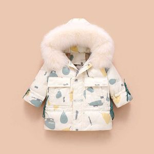 -30도 여자 의류 소녀 옷을위한 워밍업 자켓 2021 겨울 두꺼운 파카 진짜 모피 후드 어린이 겉옷 H0910