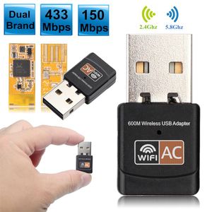 Adaptador Wi -Fi USB de 600 Mbps 2,4GHz 5GHz I Antena PC Mini receptor de rede de rede sem fio sem fio Receptor dual 802.11ac