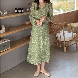 Spring womens Dress V neck Boho Sweet Party Long Sleeve women Autumn Floral dress Robe Vestido(X1802) 210423