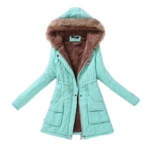 女性パーカーファッション秋冬暖かいジャケットの毛皮襟コートロングパーカーパーカーオフィスレディコットンプラスサイズ211029