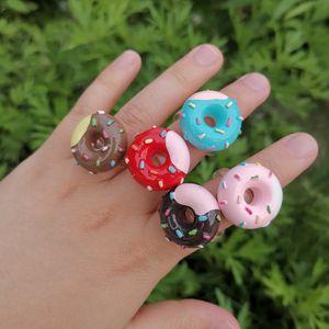 Fashion Cute Colorful Doughnut Circle Ring for Women Candy Color Donut Transparent Acrylic Round Rings Jewelry