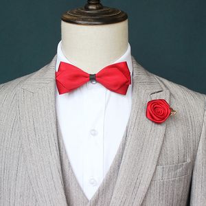 2PCS Men Women Ribbon Bow Tie Set Elegant Wedding Shirt Collar Necktie Bowtie Handkerchiefs Flower Pin Brooch Pocket Square