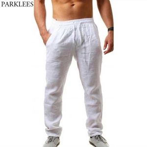 Pantalon en lin pour hommes Pantalon long décontracté Lâche Léger Cordon de serrage Yoga Pantalon de plage Pantalon d'été décontracté - 6 couleurs 210522