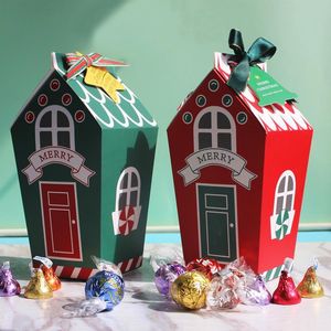 Geschenkwikkeling 5/10 stks Kersthuis Steek Candy Box Xmas Bags Biscuit Cookie Packing Boxes Merry Decoration Party Supplies