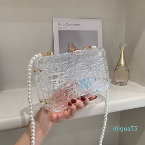 Caixa transparente com miçangas de acrílico, bolsa quadrada pequena, versão coreana de bolsas tiracolo de ombro fashion para meninas macias