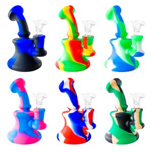 Colored 5.0" Smoking Pipe Portable Unbreakable Bongs Hookahs with 14.4mm joint Recycler Glass Bong Silicone Dab Oil Rigs