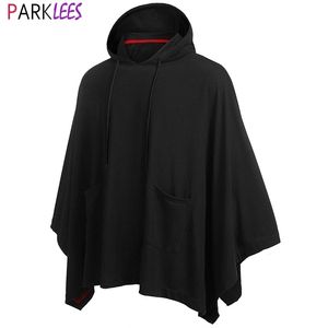 Siyah Casual Kapüşonlu Kazak Gevşek Yarasa Kollu Panço Pelerin Cloak Hip Hop Harajuku Streetwear Hoody Kazak Erkek Moletom 210522 Için