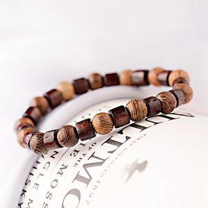 Étnica 8mm cilindro de yoga meditação madeira pulseira frisada feitos à mão charme tibetano buddha elástico pulseira homens jóias