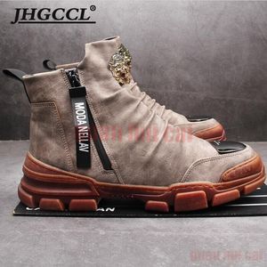 Blau-gelbe lässige Martin-Stiefel für Herren, Schneeschuhe, koreanische Version, Joker-High-Top-Knöchel-Leder-Designer-Booties, Zapatillas-hombre-A26