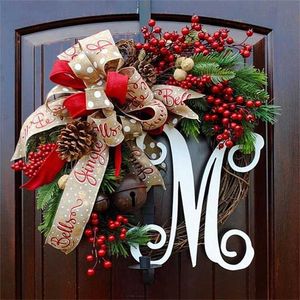 クリスマスの花輪弓装飾ドアぶら下がっている藤の飾りガーランドクリスマス装飾ホームの装飾211104